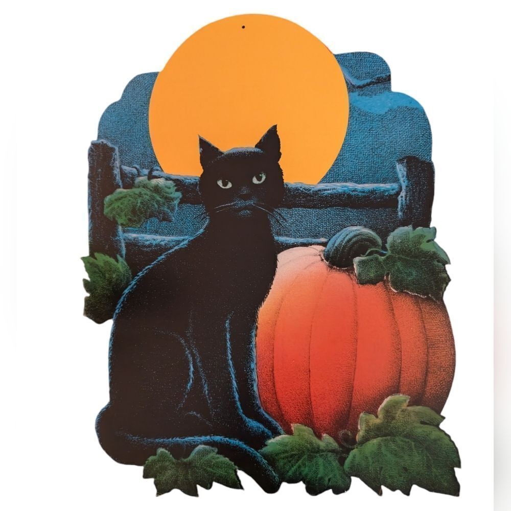 vintage Halloween cat and pumpkin paper decor double sided‎